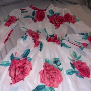 Mock Neck Belted Floral Dress